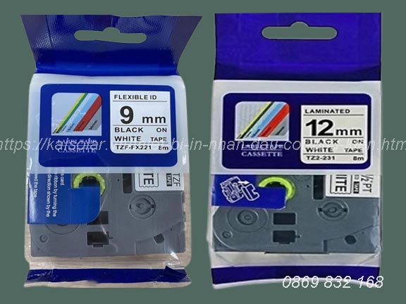 Nhãn in TZF (băng nhãn TZF) độ bám dính cao, chống thấm nước dùng cho máy Brother