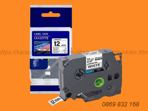 Nhãn in TZF-FX231, Nhãn chữ đen nền trắng 12mm, dài 8m